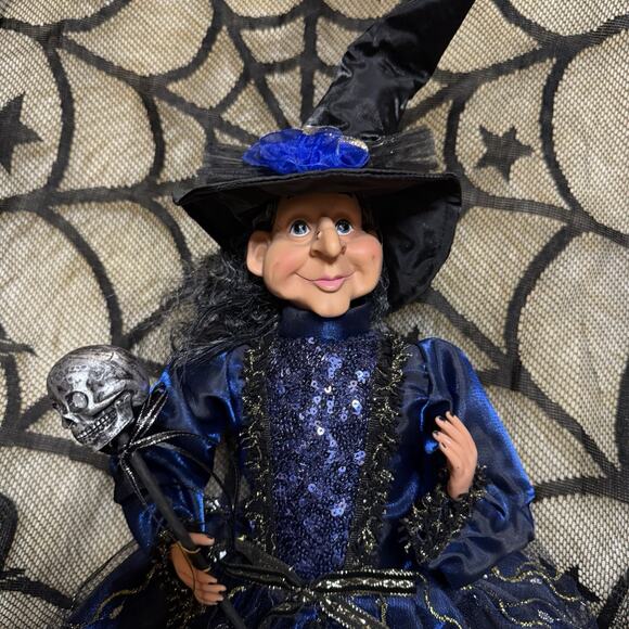Broomstick Blvd. Halloween Shelf Sitting Witch Magic Skull Scepter Blue Black - Picture 2 of 16